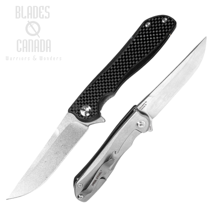 Real Steel Megalodon Flipper Framelock Knife, N690 SW, Carbon Fiber/Stainless SW Handle, RS7422